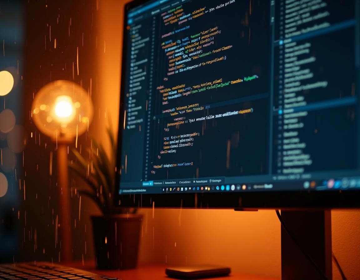 Développement d’application en cours – Écran affichant du code sur un éditeur, illustrant la programmation et l’optimisation d’applications sur-mesure. Ambiance moderne et immersive, idéale pour la création d’applications performantes et sécurisées