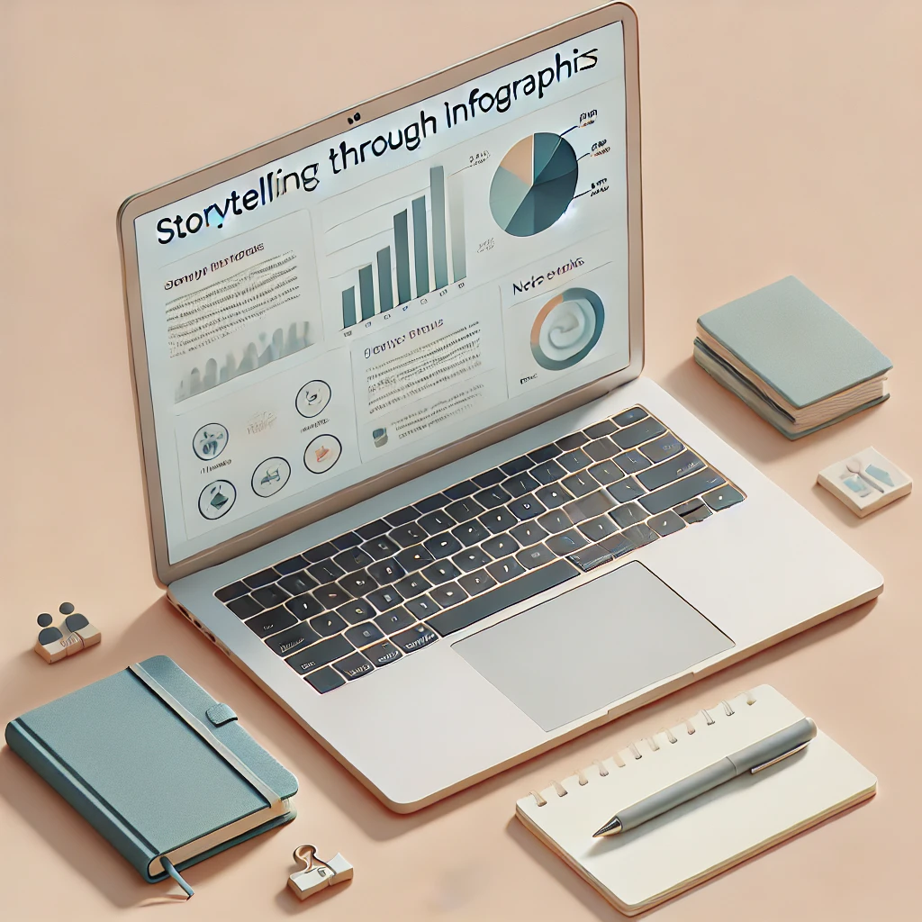 DALL·E 2024 08 27 16.24.48 A simple and clean image showcasing the concept of storytelling through infographics. The image should display a minimalist design with a few key elem