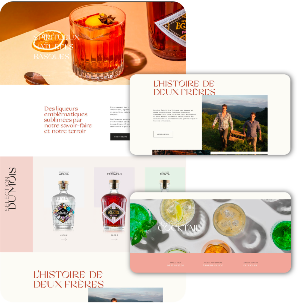 Site vitrine de marque de spiritueux conçu par une agence web, avec storytelling et design visuel autour des cocktails.