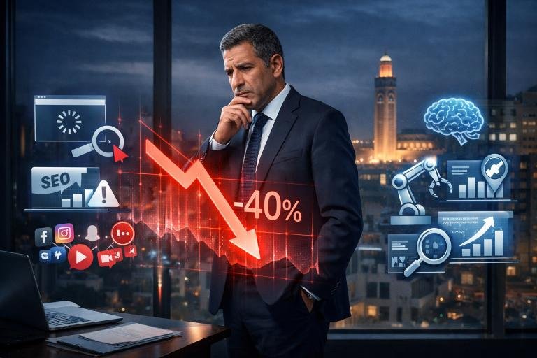 Dirigeant marocain à Casablanca face à une baisse de –40 %, erreurs digitales vs solutions IA et SEO 2025.