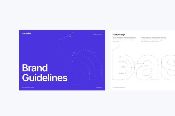 Aperçu d’un brand book professionnel montrant des brand guidelines avec règles de charte graphique, construction du logo, grilles techniques, typographie et cohérence visuelle de marque.