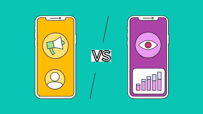 Illustration marketing montrant la différence entre le reach et l’engagement sur les réseaux sociaux, avec des métriques de vues élevées mais peu d’interactions, illustrant l’impact réel de l’engagement sur la conversion et la performance digitale.